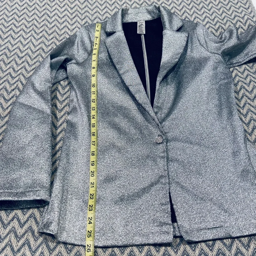 Weissman  Metallic Silver Dance Costume 2-Piece Suit (Blazer & Pants) Adult Medi